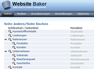 Verwaltung Websitebaker